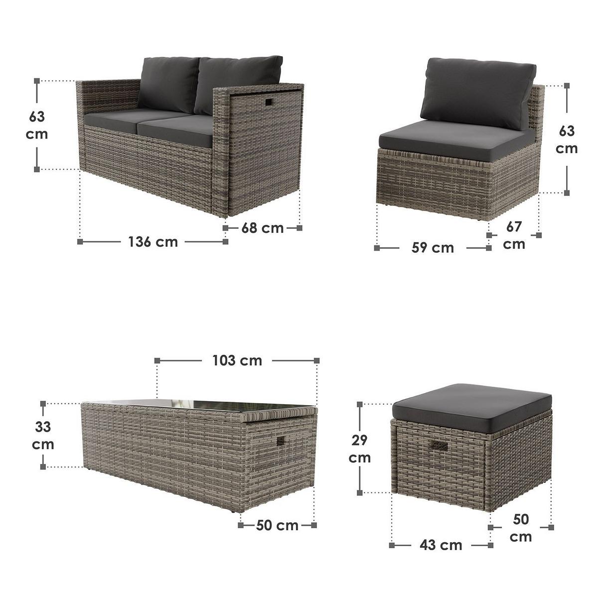 LOUNGEGARNITUR Salou grau - Grau, Kunststoff - Juskys
