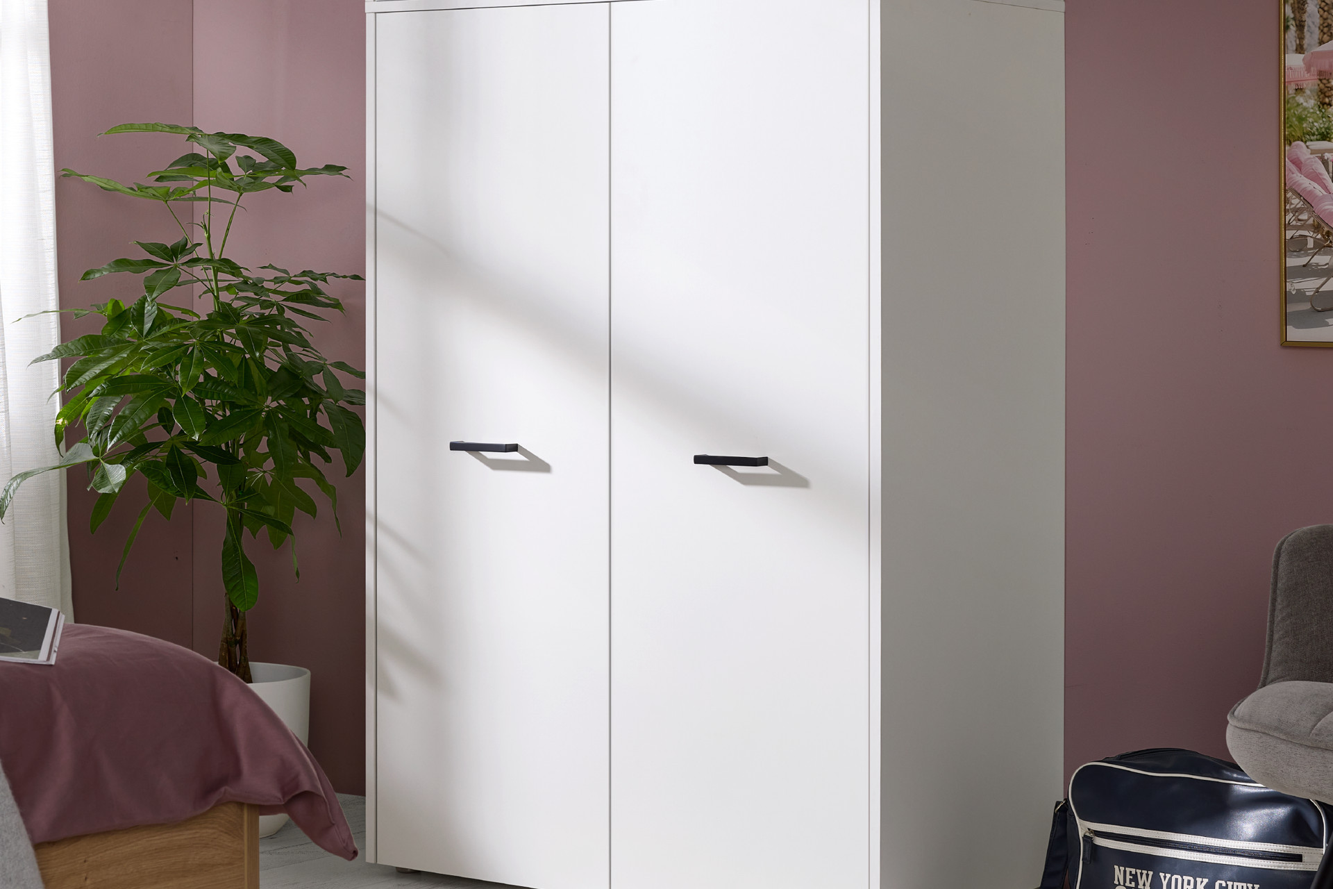 Kleiderschrank weiß Holzwerkstoff 1 Kleiderstange 2 Drehtüren