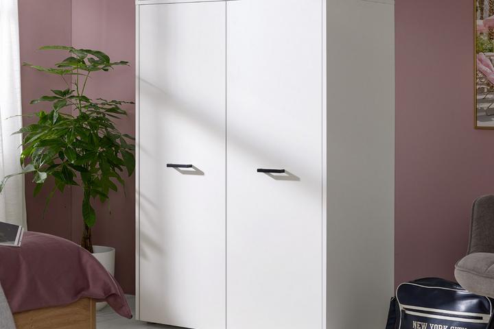 Kleiderschrank weiß Holzwerkstoff 1 Kleiderstange 2 Drehtüren