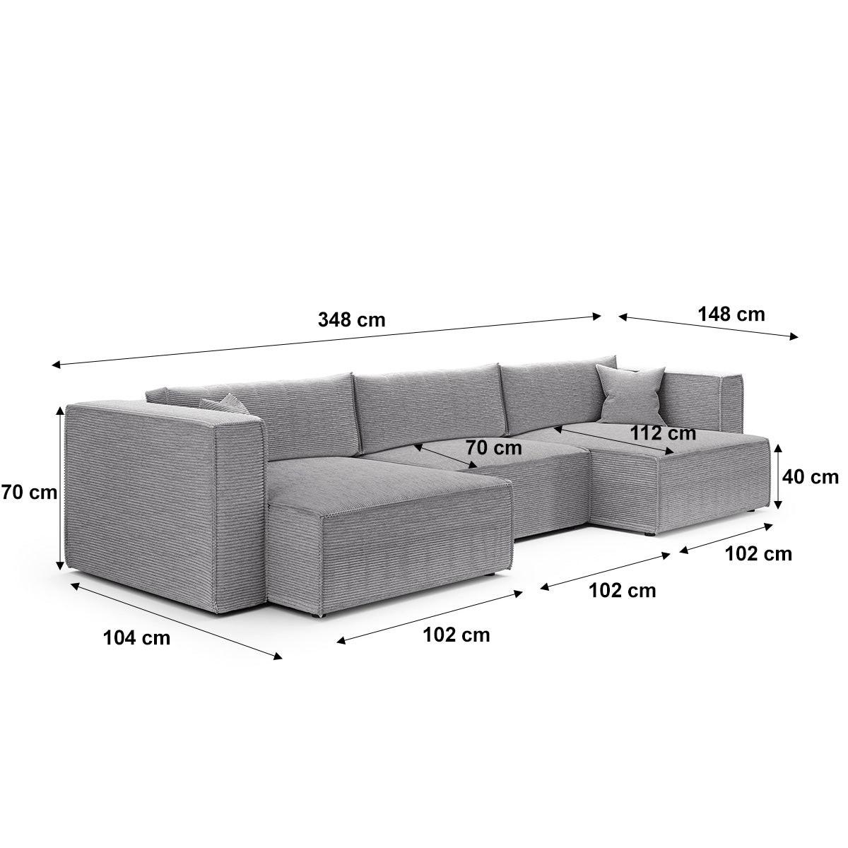 PANORAMASOFA Jimmy 5 Sitzplätze Hellgrau - Grau, Holz (348/77/148cm) - Petits-meubles