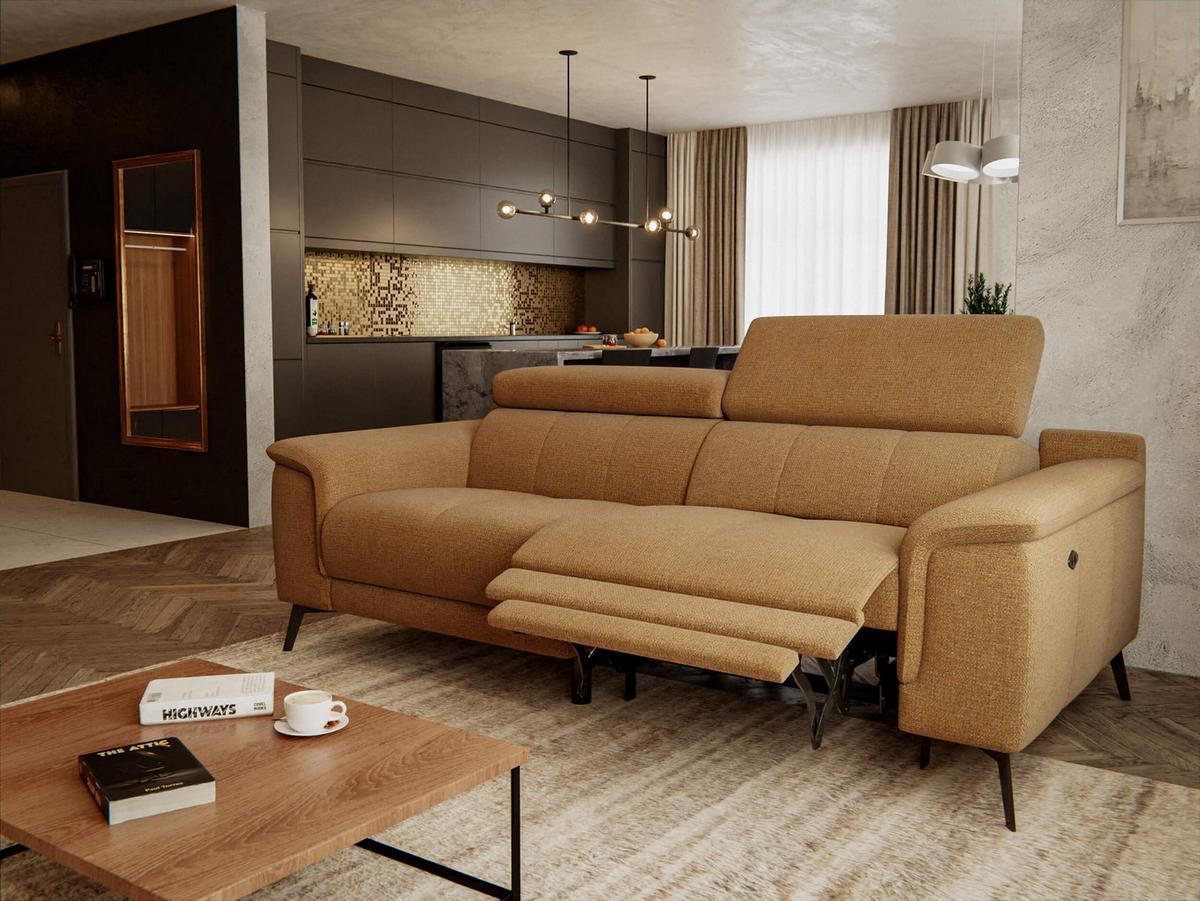 RELAXSOFA FIERO 3-Sitzer mit 1 Relaxfunktion, orange - Schwarz/Orange, Holzwerkstoff/Textil (212/82/103cm) - Wozimo
