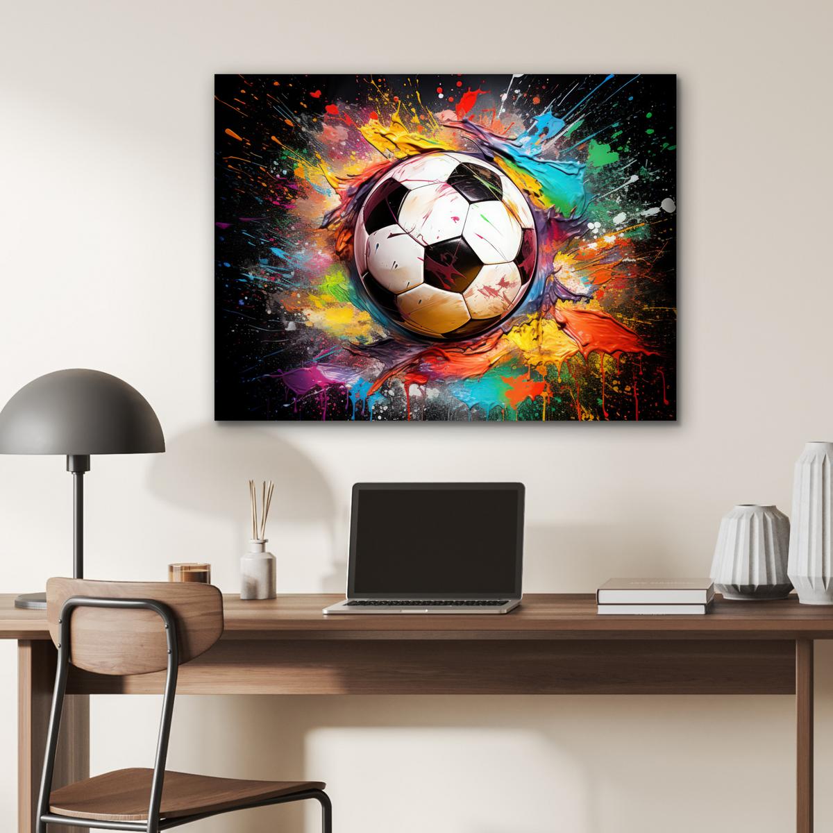METALLBILD Fußball - Farbe - Farben - Schwarz - Weiß 80x60 cm - Weiß, Metall (80/60cm) - MuchoWow