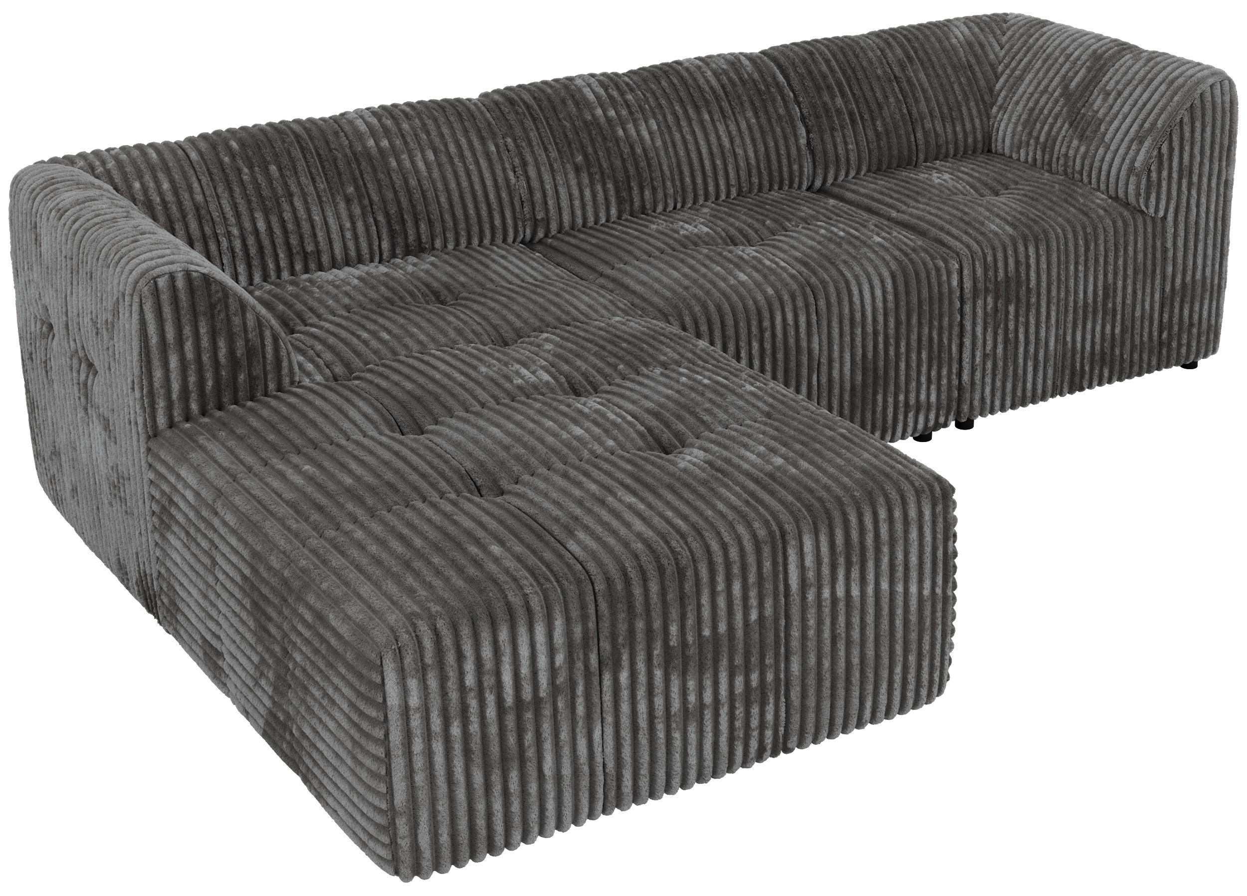 ECKSOFA VORITA L 3M - Grau Cord - Links Seite - Schwarz/Grau, Kunststoff/Textil (267/176cm) - MKS