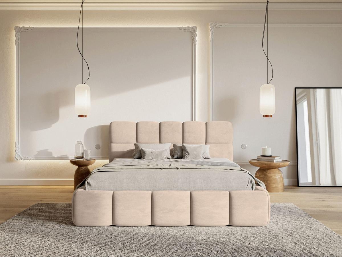 POLSTERBETT Cloudy Beige Samt, 120x200 cm - Beige/Schwarz, Kunststoff/Textil (120/200cm) - Selsey