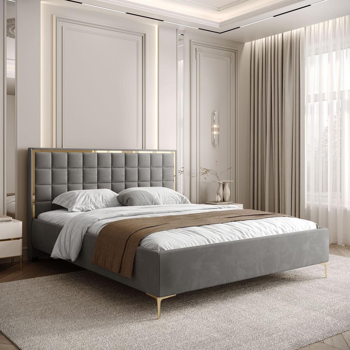 POLSTERBETT ISADORA GOLD mit Bettkasten 160x200 cm Royal Velvet 250 - Grau, Textil - Lookway