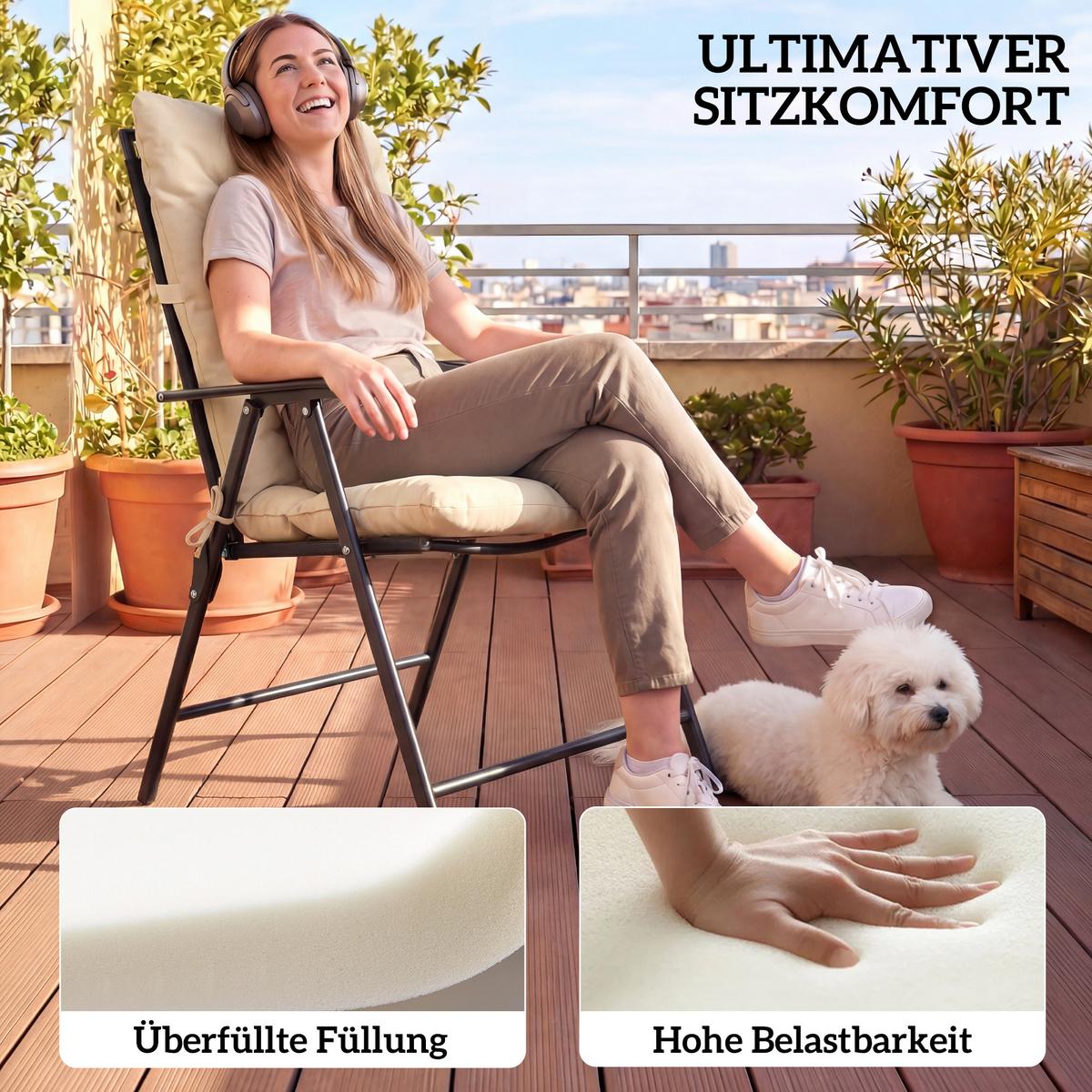 SITZKISSEN 2ER-SET Polyester PP-Baumwolle Beige - Beige, Textil (120/50/8cm) - Outsunny