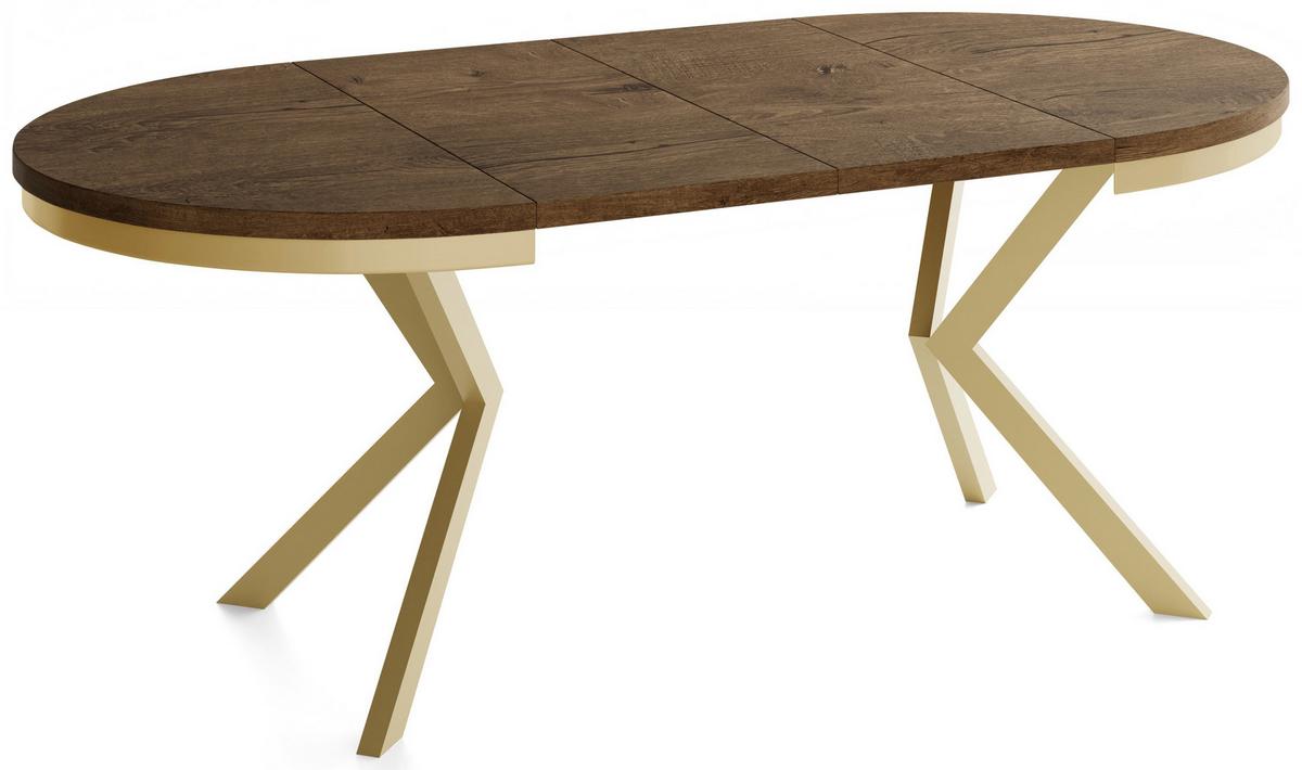 ESSTISCH Dina runder ausziehbarer, Lefkas Eiche 100-180/100/76 cm - Alteiche/Goldfarben, Holzwerkstoff/Metall (100/180/76cm) - WFL GROUP