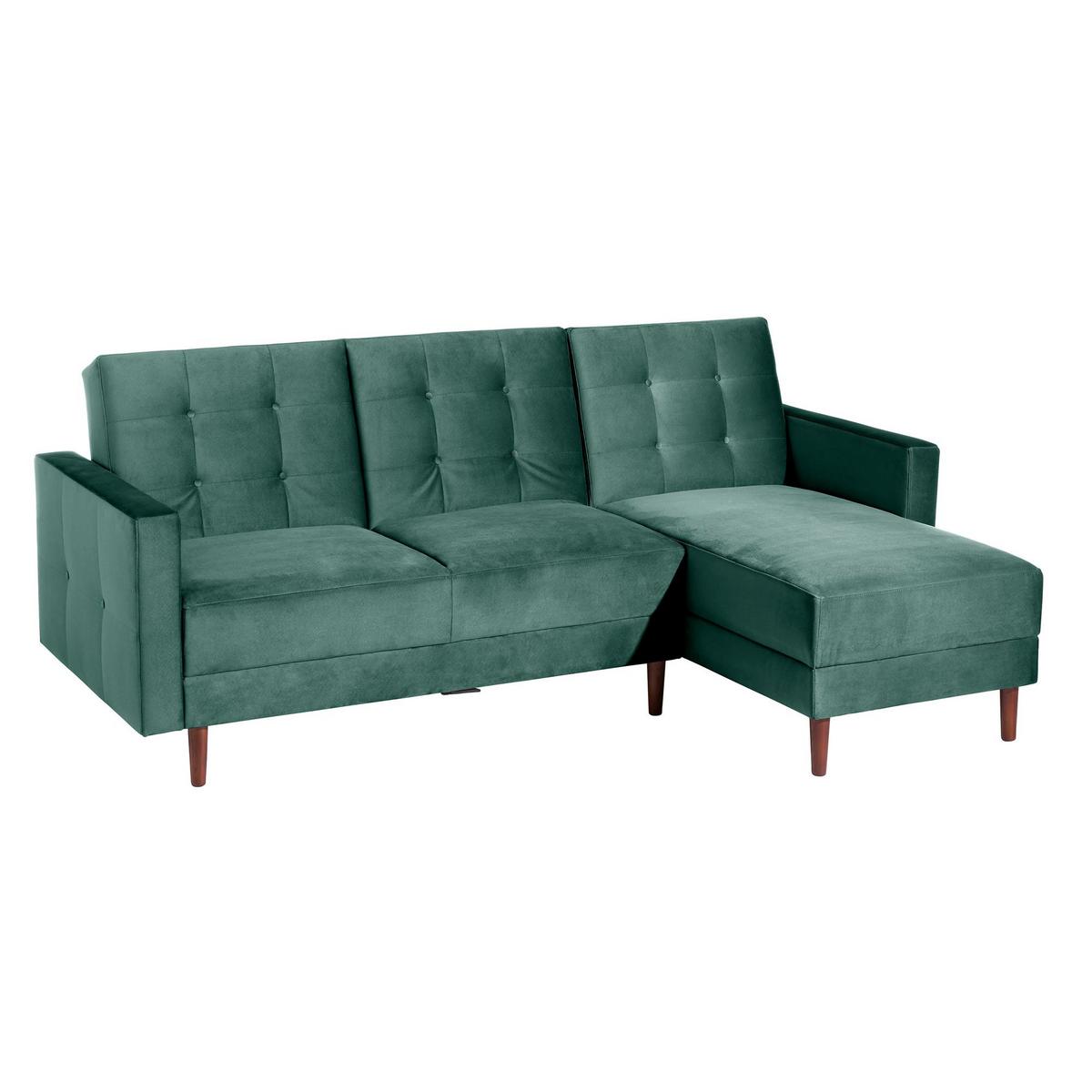 FUNKTIONSSOFA mit Hocker Katunia Samtvelours grün - Grün, Kunststoff (222/92/144cm) - 58aufmkessel