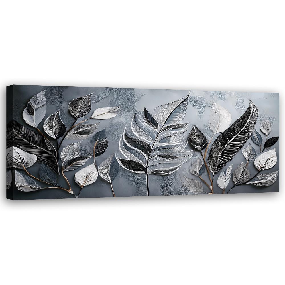 WANDBILD minimalismus silberblätter natur botanik - Silberfarben, Textil (90/30cm) - Feeby
