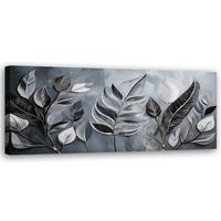 WANDBILD minimalismus silberblätter natur botanik - Silberfarben, Textil (90/30cm) - Feeby