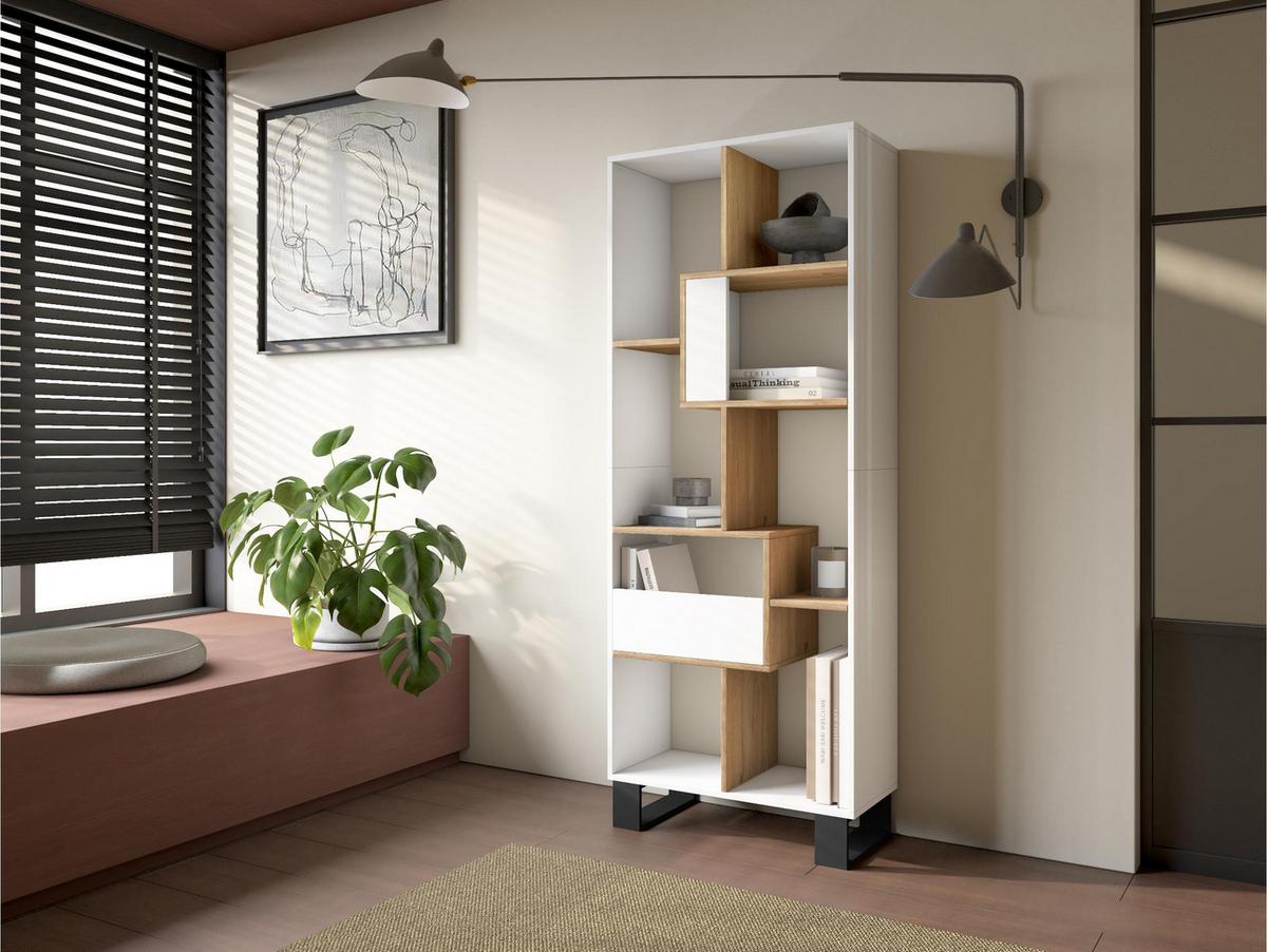 REGAL Bibliothek, Weiß und Eiche, 67/31/174cm - Eichefarben/Weiß, Holzwerkstoff (67/174/31cm) - Skraut Home