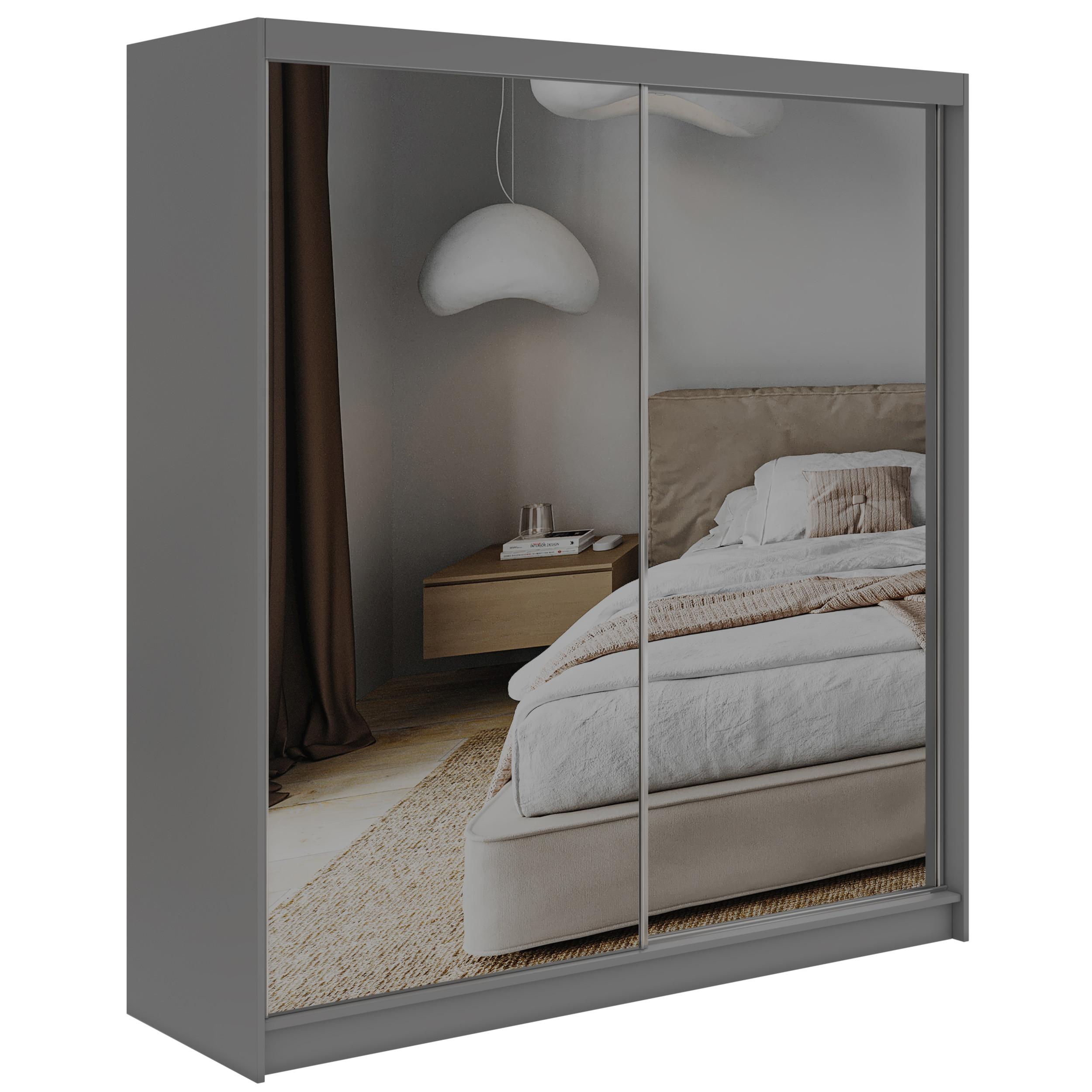 SCHWEBETÜRENSCHRANK 200 - DUBROWNIK - Grau mit Spiegel - Alufarben/Grau, Holzwerkstoff/Metall (200/216/61cm) - MKS