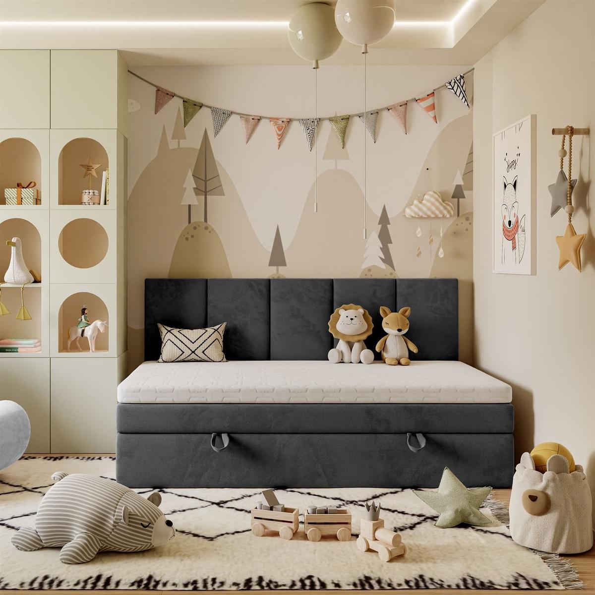 BOXSPRINGBETT ELZA MINI mit Topper 70x200 cm Jasmine 96 - Graphitfarben, Textil - Lookway