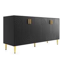 SIDEBOARD Wellenfront mit goldenen Griffen & Füßen Schwarzes - Schwarz, Holzwerkstoff (152/75/40cm) - Urban Meuble