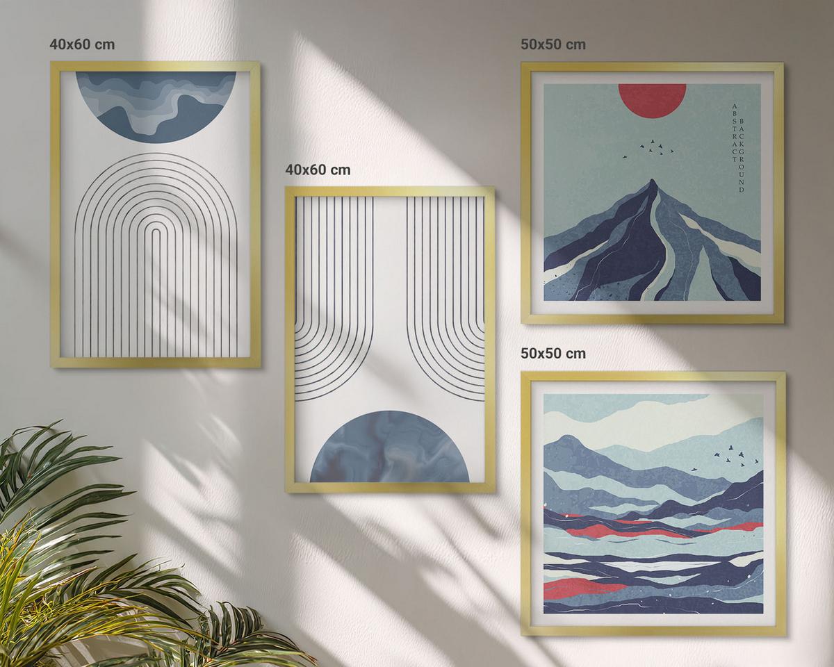 BILDER SET 4er Set - 50x50 cm & 40x60 cm Goldrahmen - Abstrakte Berglandschaften - Goldfarben, Kunststoff (50/50cm) - TULUP