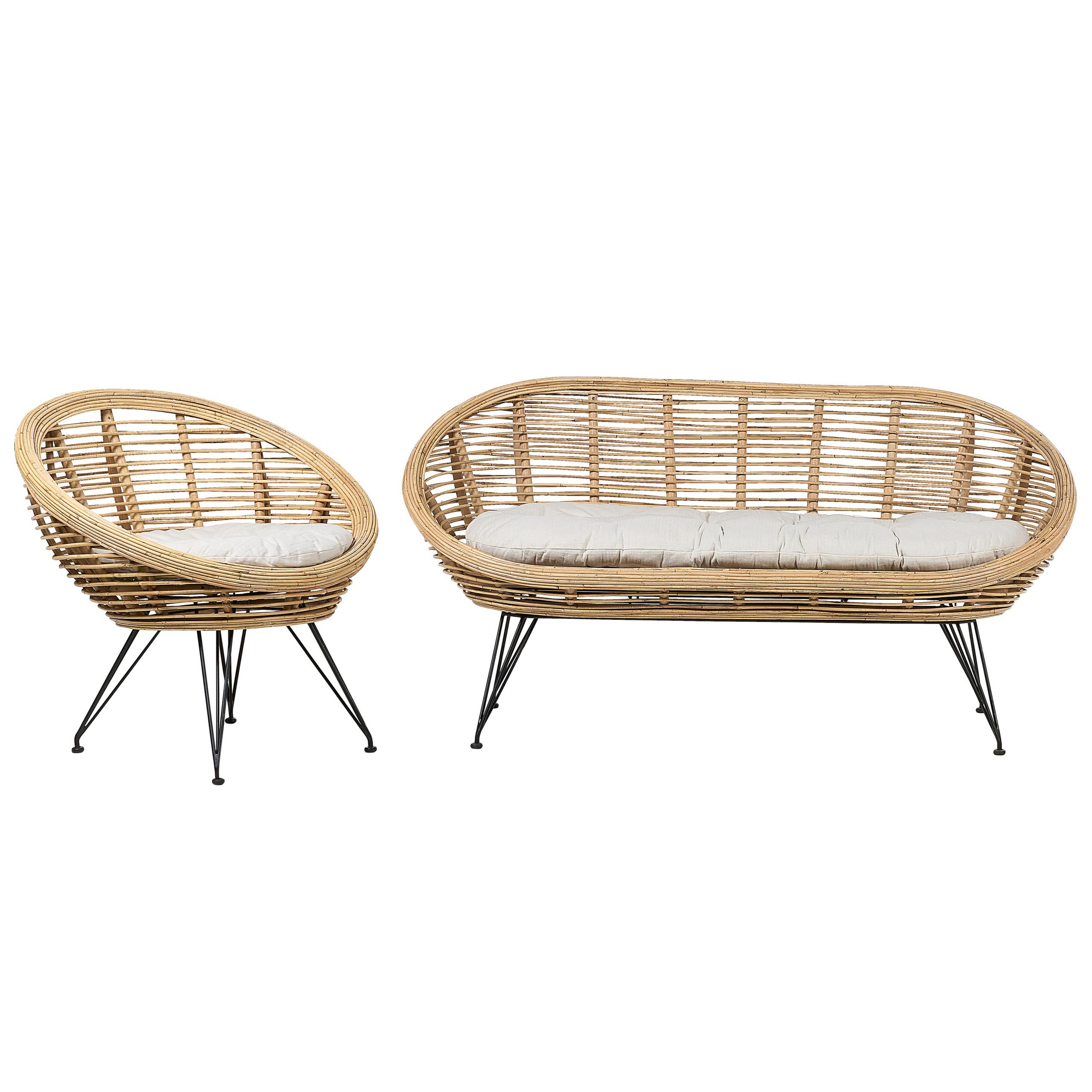 3-SITZER LOUNGE SET Rattan Hellbraun Maratea - Naturfarben, Naturmaterialien - Beliani