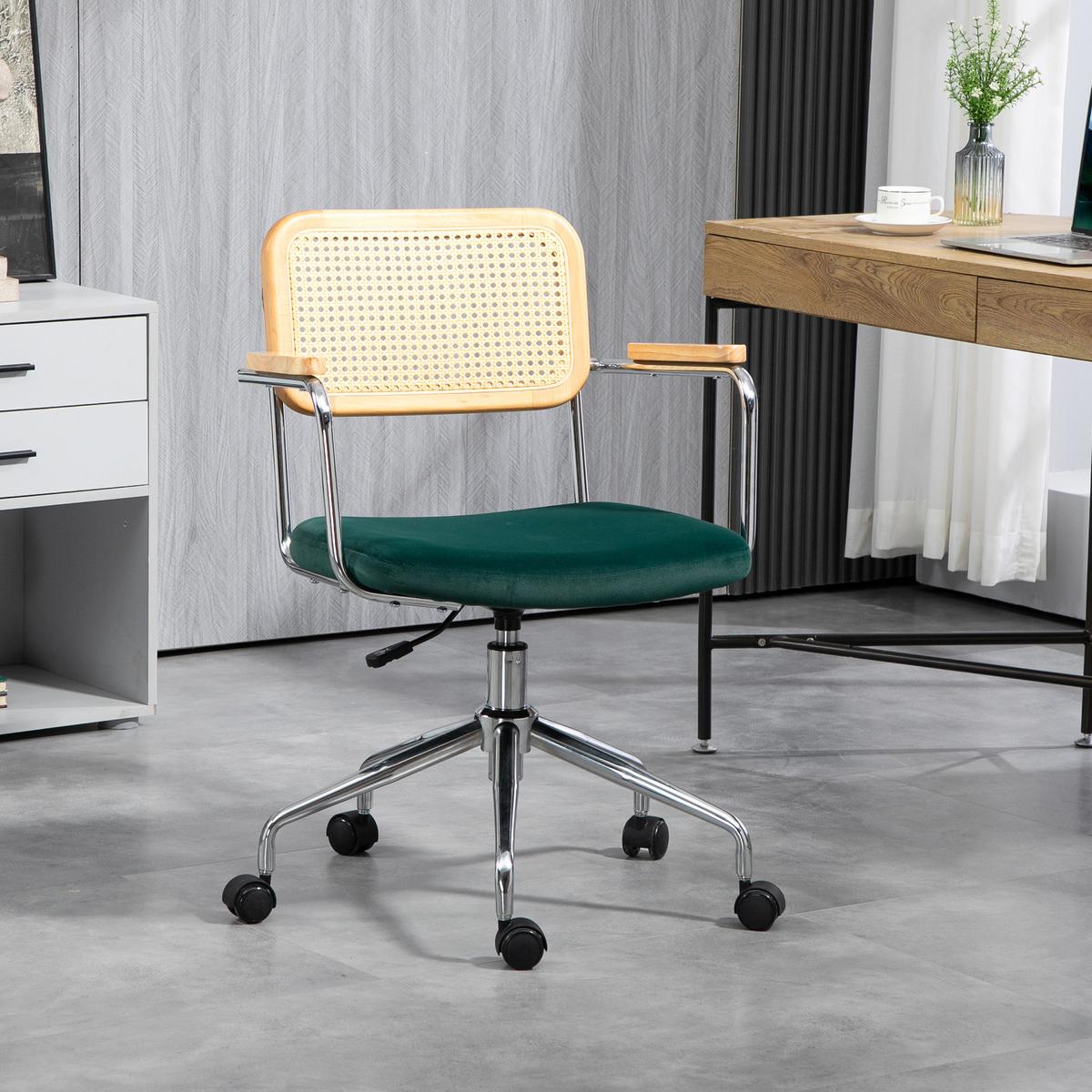 BÜROSTUHL, Schreibtischstuhl mit Rattanoptik, Wippfunktion für Home Office, Grün - Grün, Kunststoff (58/94/65cm) - HOMCOM