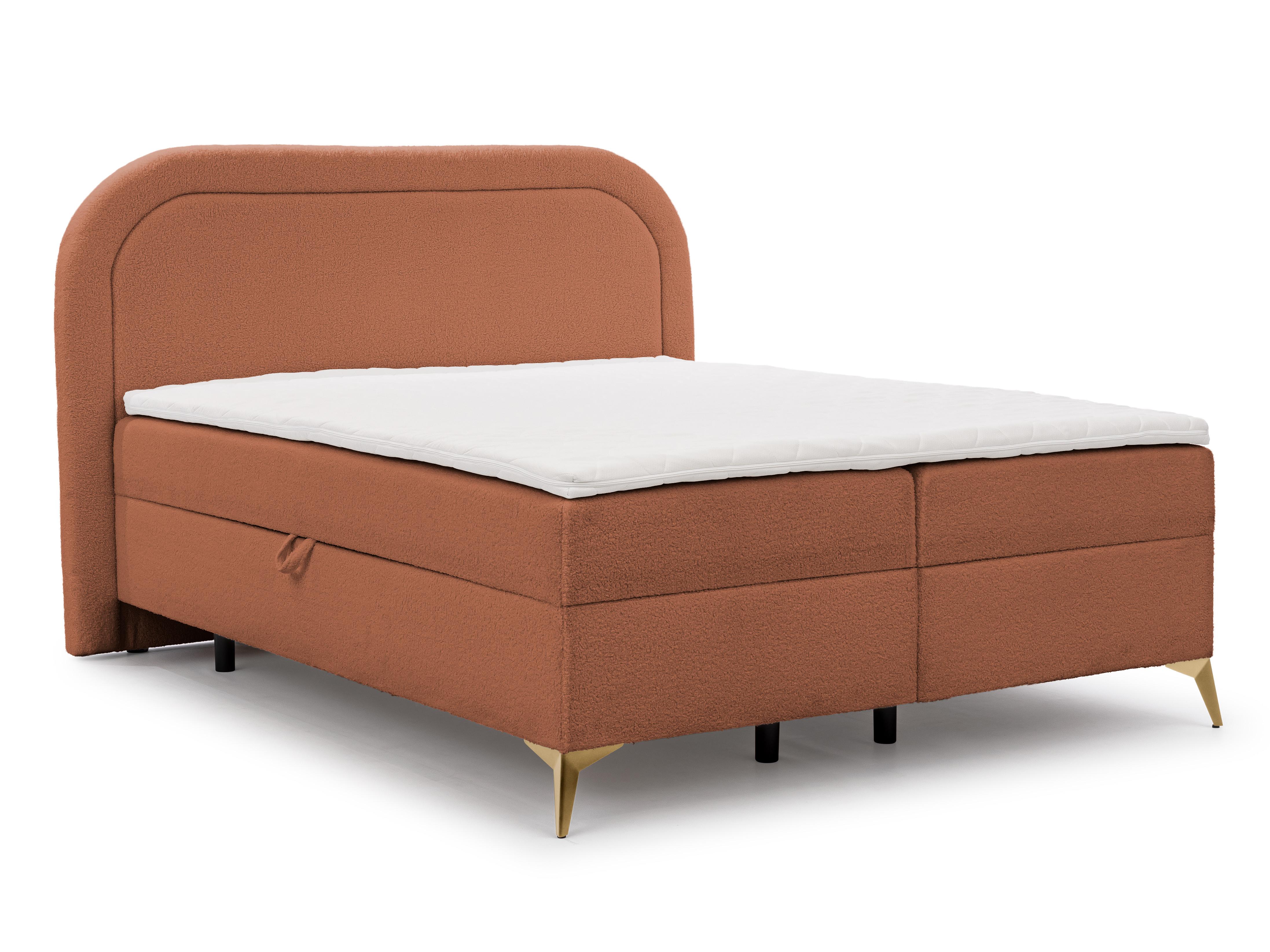 BOXBETT Sonna 180/200 cm Terrakotta Bouclé-Stoff mit abgerundetem Kopfteil und mit goldenen Metallfüßen - Terracotta/Goldfarben, Holz/Textil (180/200cm) - S-Style Möbel