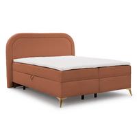 BOXBETT Sonna 180/200 cm Terrakotta Bouclé-Stoff mit abgerundetem Kopfteil und mit goldenen Metallfüßen - Terracotta/Goldfarben, Holz/Textil (180/200cm) - S-Style Möbel