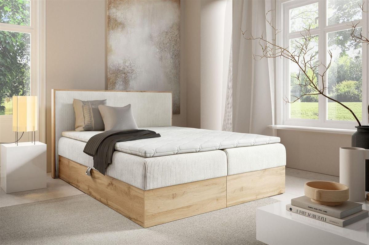 BOXBETT Roland - Creme, Holzwerkstoff/Textil (160/200cm) - Fun Möbel