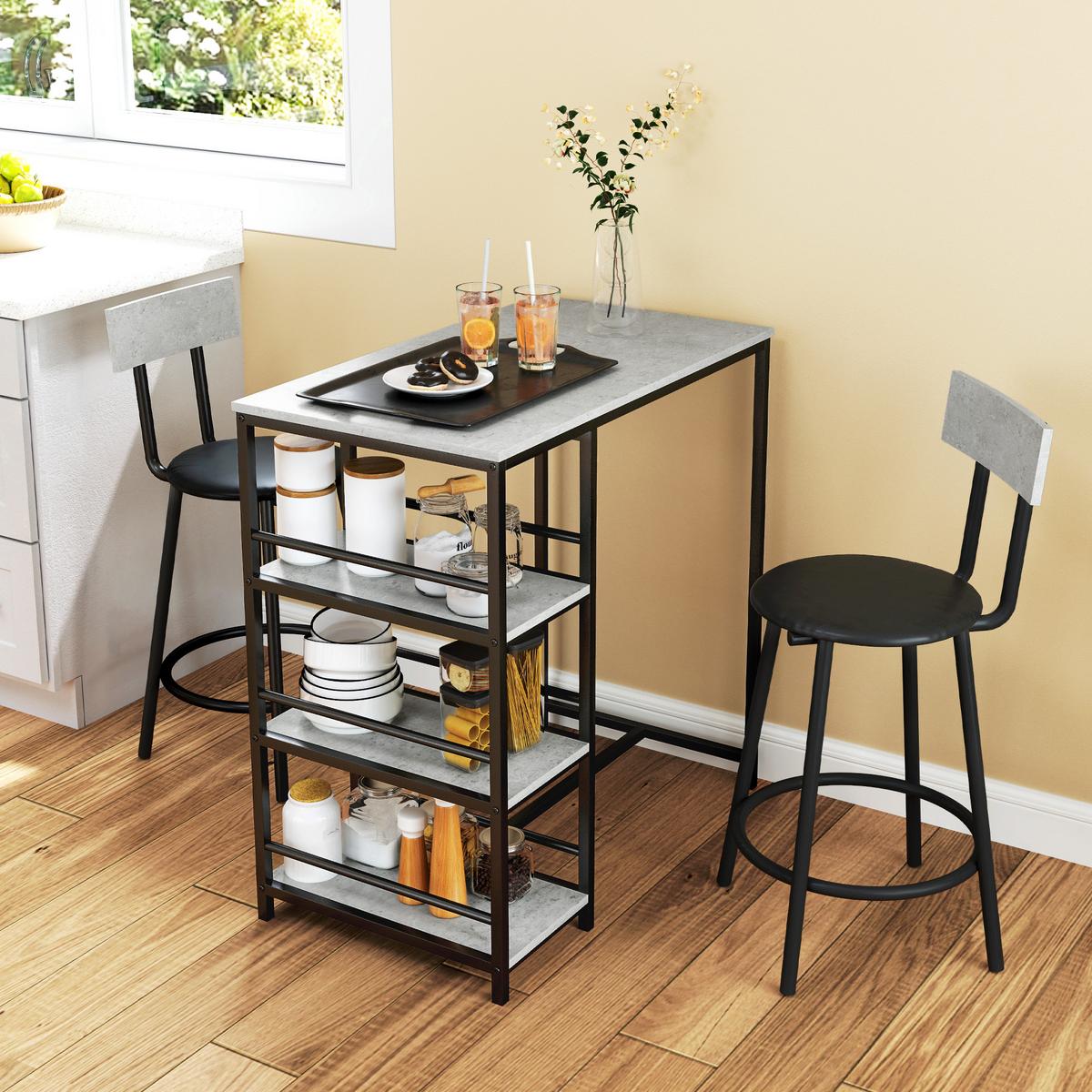 BARTISCH-SET 3er Set Stahl MDF Eiche - Hellgrau, Metall (50/90.5/90cm) - HOMCOM