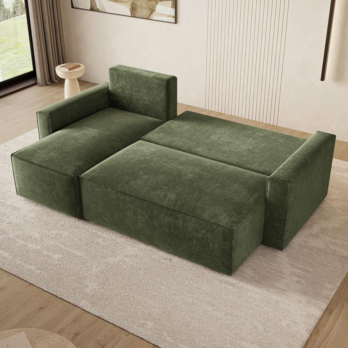 ECKSOFA POTARO LM Grün Chenille mit Schlaffunktion - Grün, Holzwerkstoff/Textil (232/140cm) - MASSENO