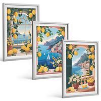 BILDER SET 3er Set - 40x60 cm Silberner Rahmen - Meerblick, italienische Zitronen - Silberfarben, Kunststoff (40/60cm) - TULUP
