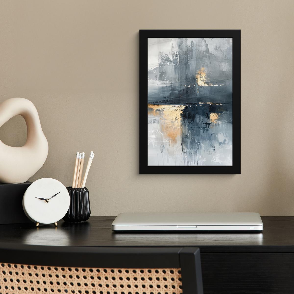 POSTER MIT RAHMEN Kunst - Grau - Gold - Abstrakt Poster 20x30 cm - Dunkelgrau, Papier (20/30cm) - MuchoWow