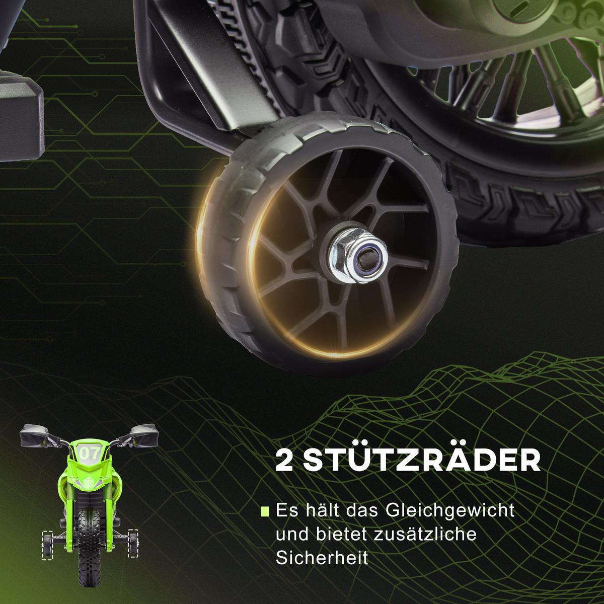 KINDER Elektro-Motorrad 12V Kindermotorrad 3 km/h 3-8 Jahre Kinder Grün - Grün, Kunststoff (105/57/62cm) - AIYAPLAY