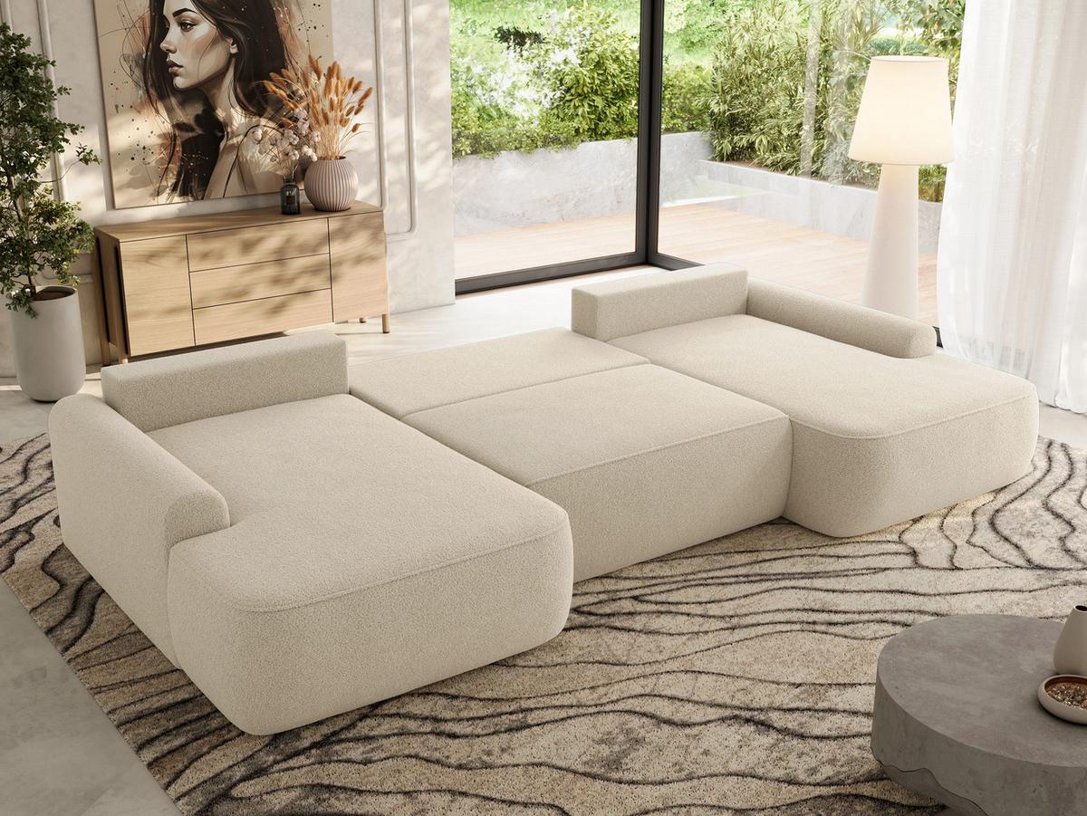WOHNLANDSCHAFT CUBO U Beige Boucle - Beige/Schwarz, Kunststoff/Textil (370/100/187cm) - MKS