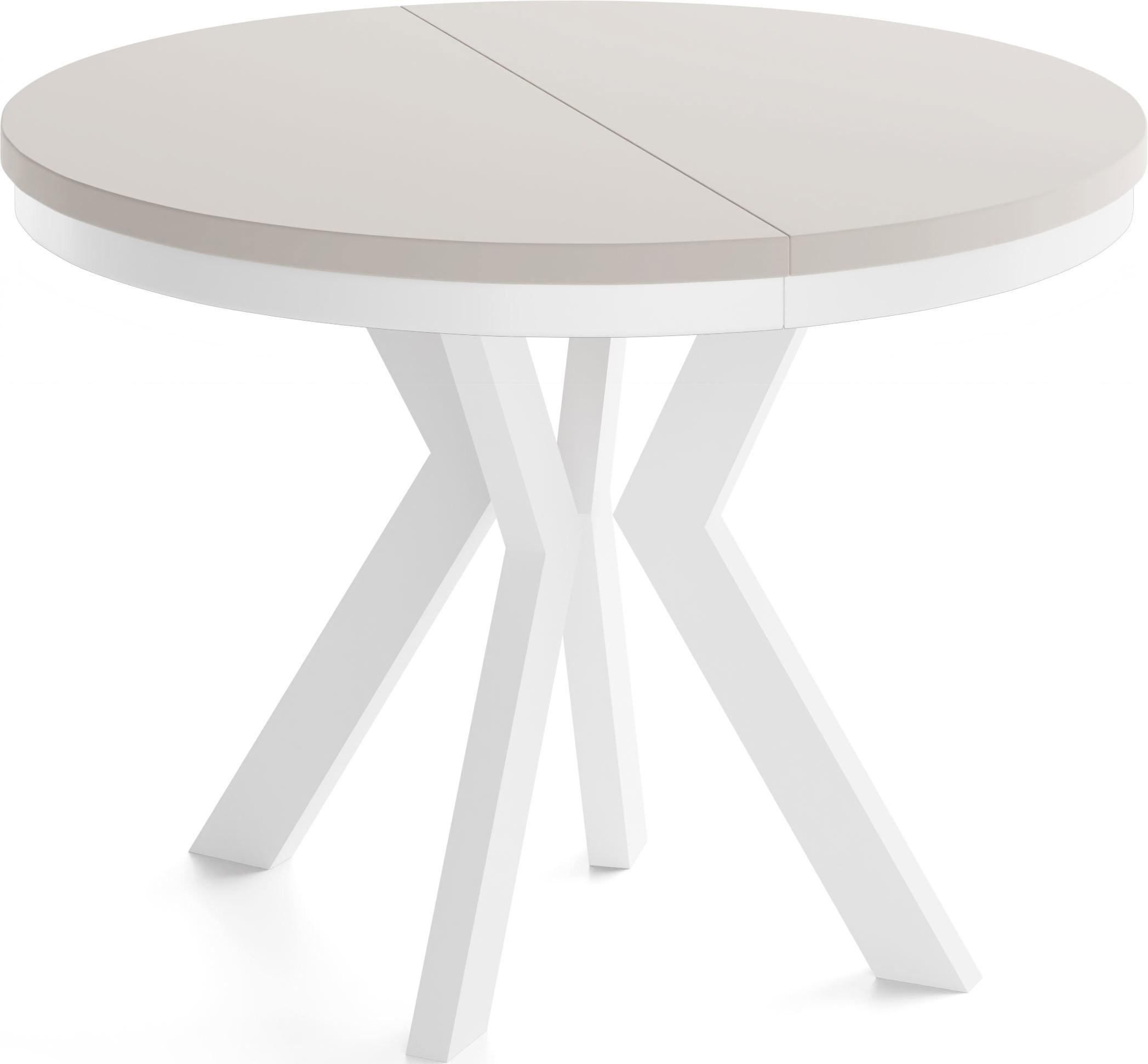 ESSTISCH Savio Weiß Neo rund ausziehbar verlängerbar, Kaschmir 90-190/90/77 cm - Kaschmir/Beige, Holz/Holzwerkstoff (90/190/77cm) - WFL GROUP