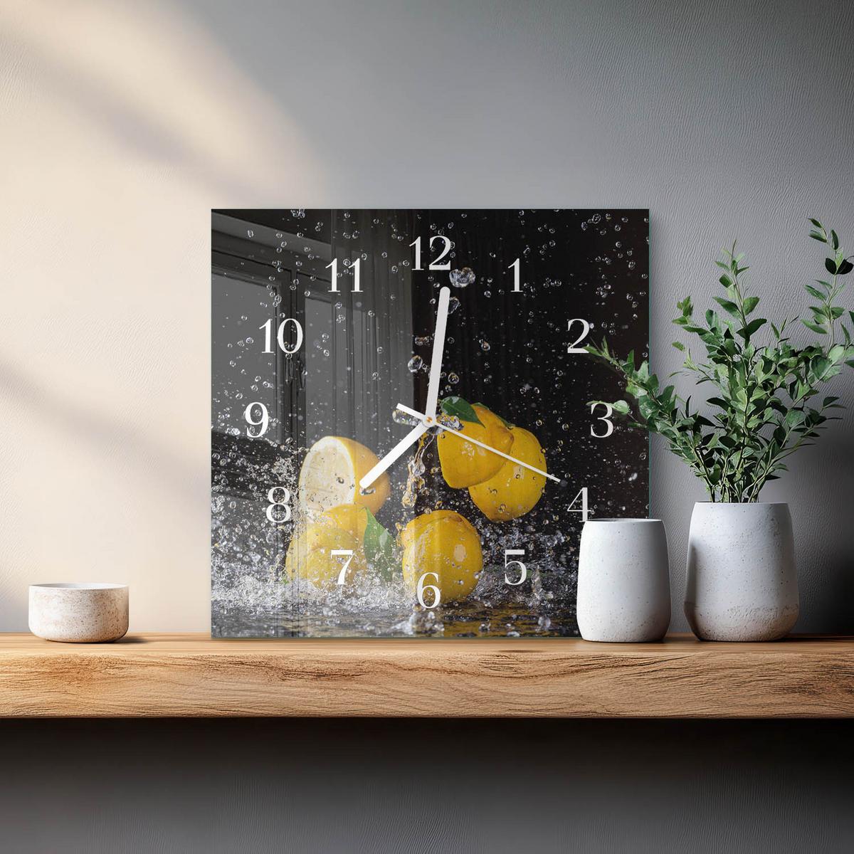 WANDUHR aus Glas 30x30 cm - Zitronen - Gelb, Glas (30/30/0.4cm) - TULUP