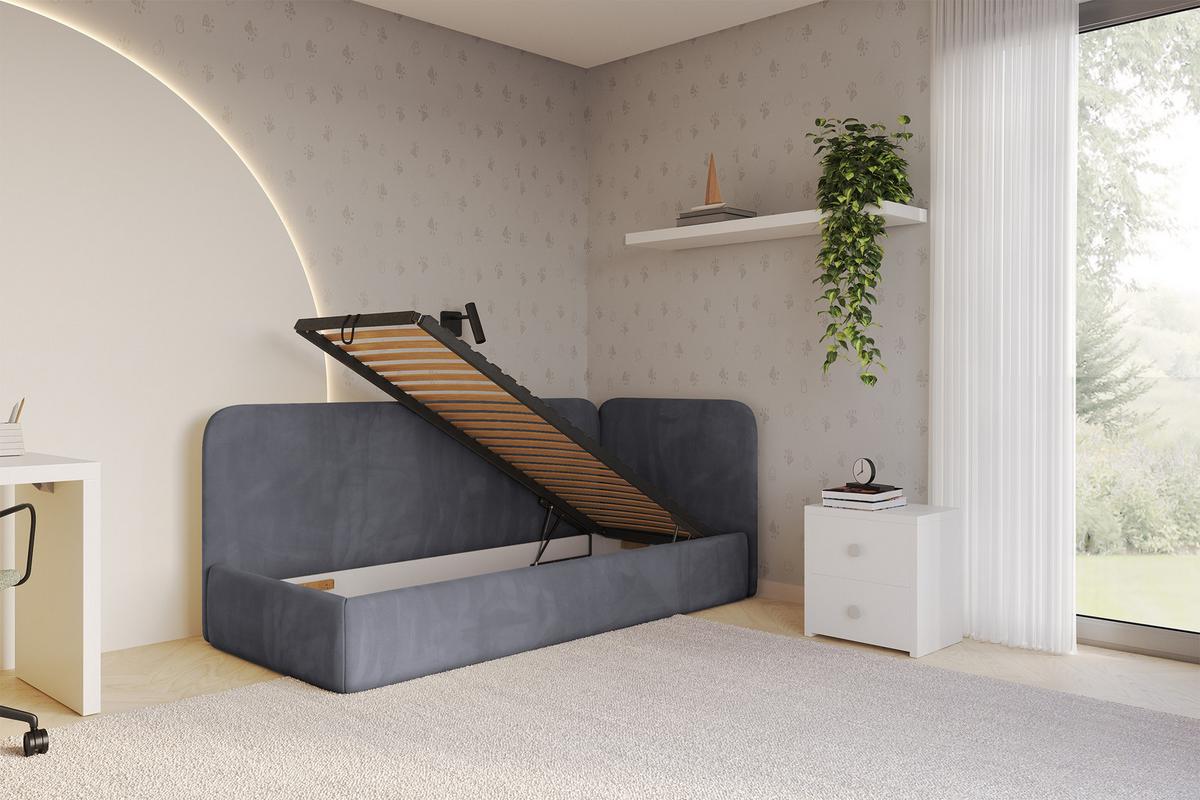 EINZELLBETT Jugendbett mit Bettkasten und Matratze H3/H4, Links - ELSY 80x200 Dunkelgrau - Dunkelgrau, Holzwerkstoff/Textil (80/200cm) - ALTDECOR
