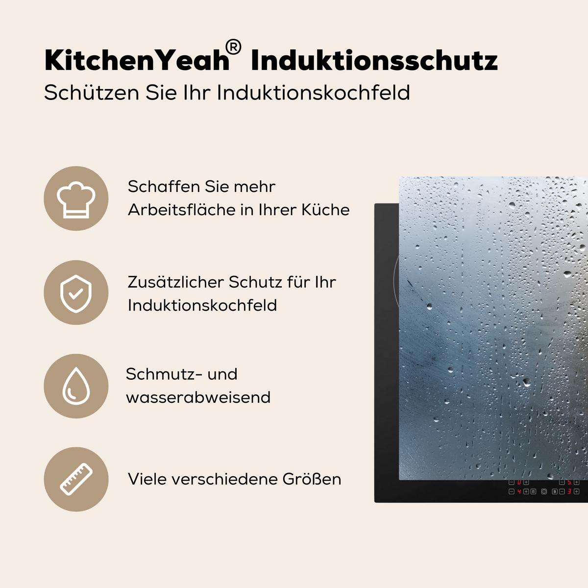 HERDABDECKPLATTE Herz - Kondenswasser - Wasser - 3D Ceranfeldabdeckung 85x52 cm - Grau, Kunststoff (85/52/0.2cm) - MuchoWow
