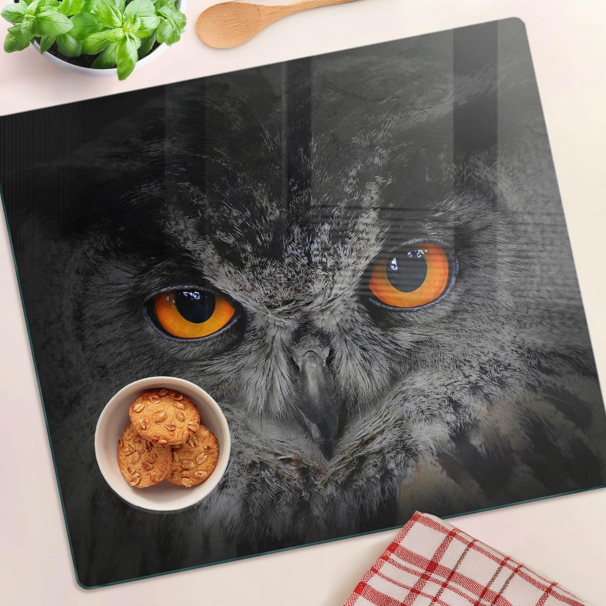 GLASPLATTE 60x52 cm Eule mit Teufelsaugen - Orange, Glas (60/0.4/52cm) - TULUP