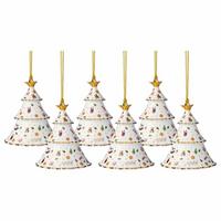 ORNAMENTE WEIHNACHTSBAUM 2026 Christmas Classics weiß-gold 7,4 x 7,4 x 8,4 cm 6er Set - Goldfarben/Weiß, Keramik (7.4/8.4/7.4cm) - Villeroy & Boch