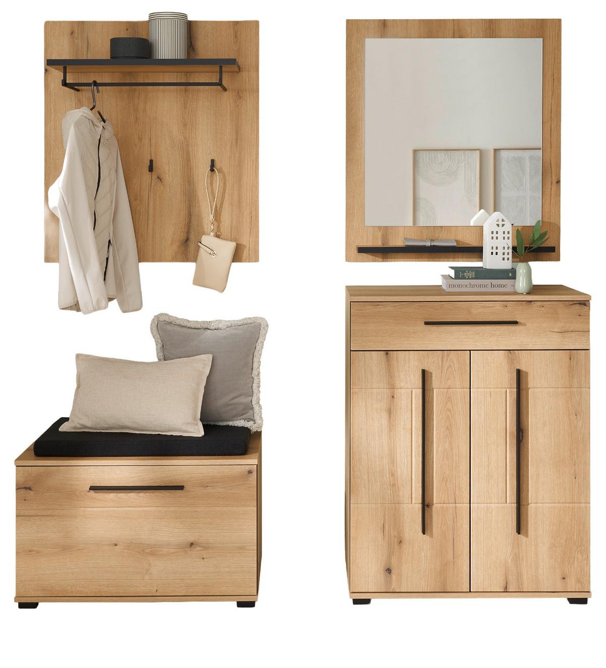 GARDEROBEN-SET Evoke Eiche 5-teilig 170 cm, Flurgarderobe mit Soft-Close - Dunkelgrau/Eichefarben, Glas/Holzwerkstoff (170/200/40cm) - Furn.Design
