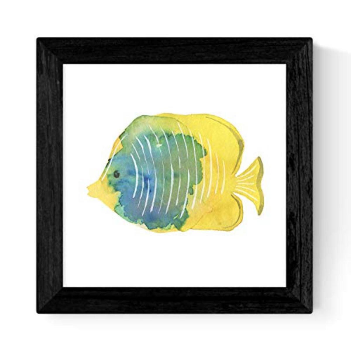 POSTER Set mit 4 Meerestieren 20x20cm Schwarzer Rahmen - Schwarz, Papier (20/3cm) - Nacnic
