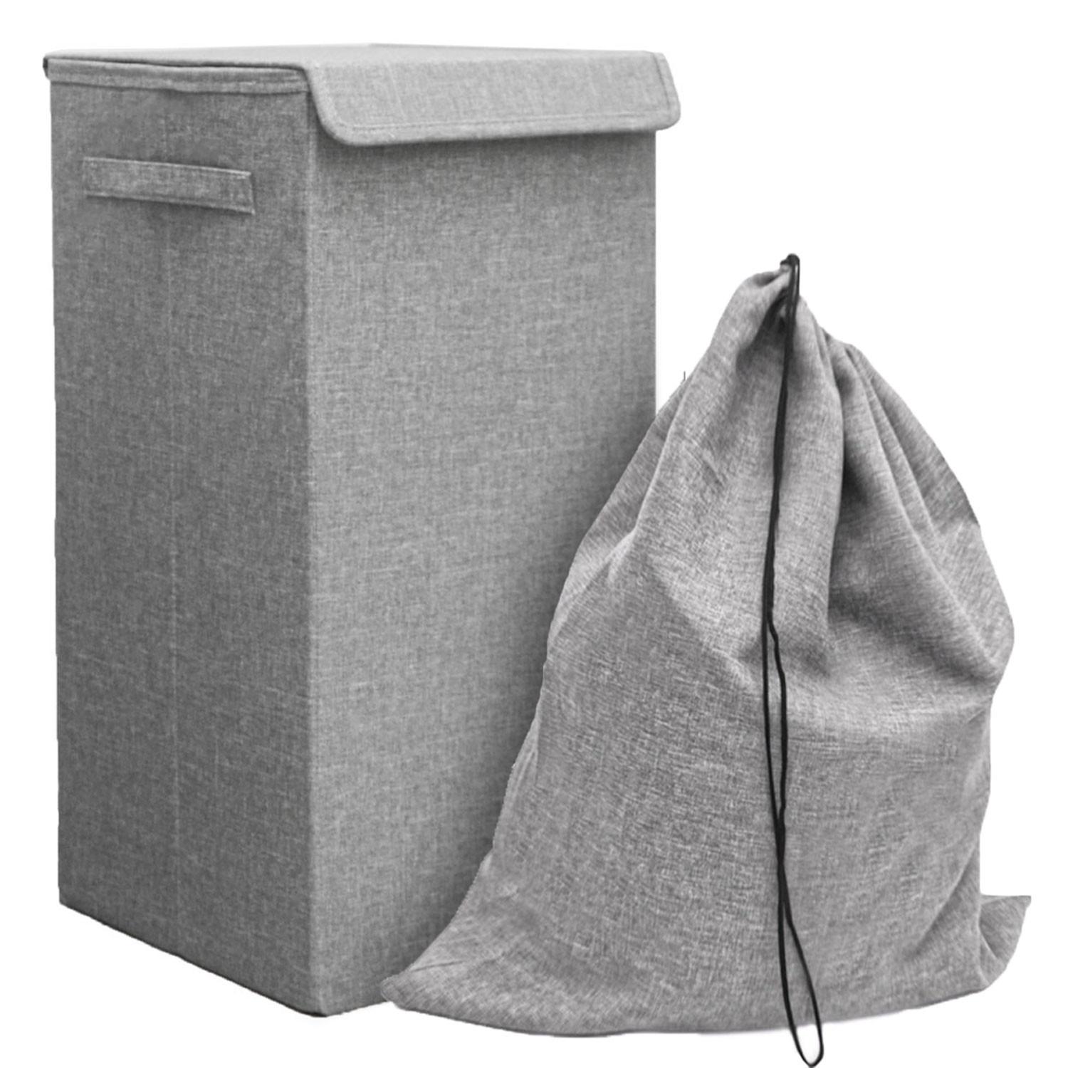 WÄSCHEKORB mit Wäschesack 30/30/60 cm Hellgrau - Grau, Kunststoff (30/60/30cm) - Dunedesign