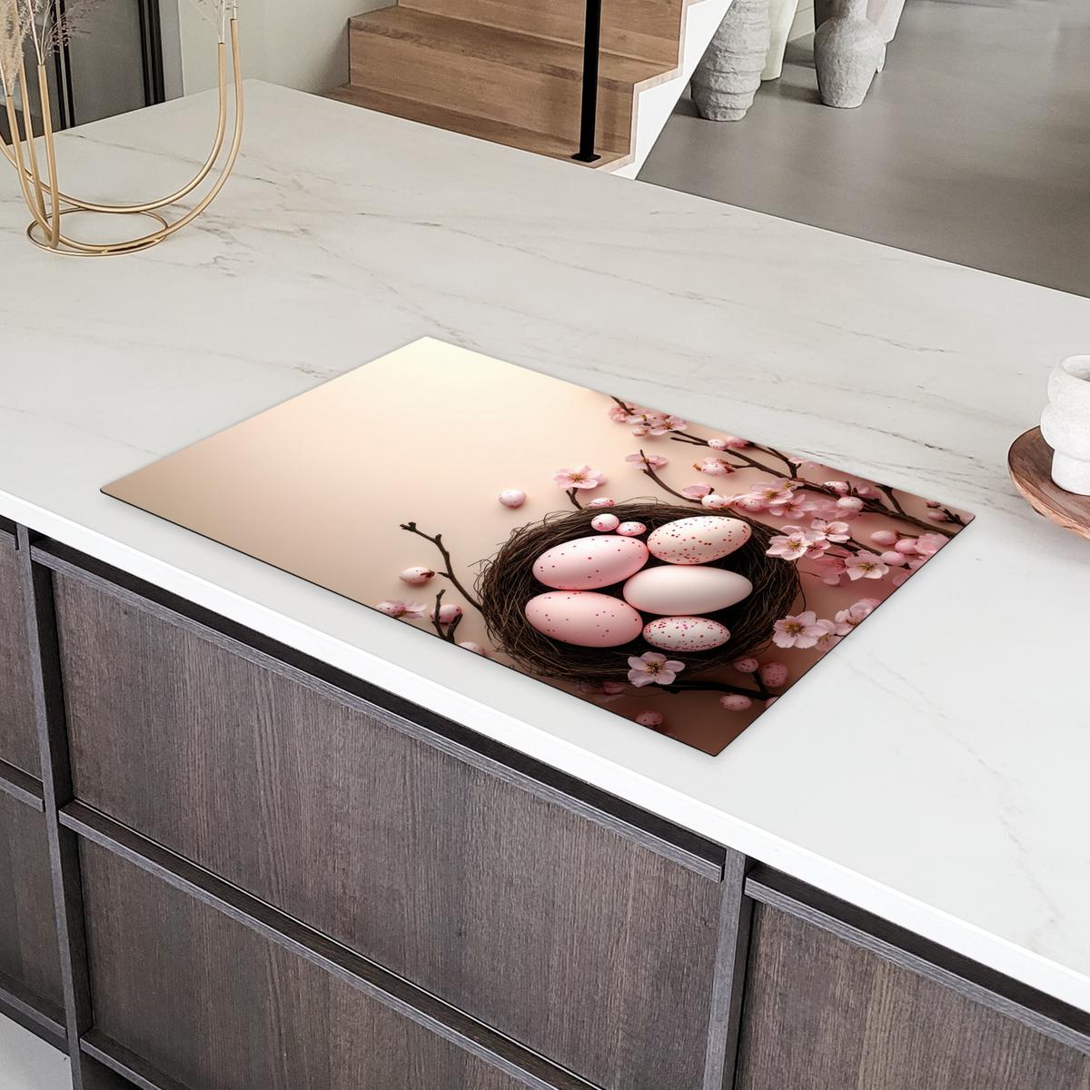 HERDABDECKPLATTE Rosa - Blüten - Eier Induktionsmatte 83x51 cm - Hellrosa, Kunststoff (83/51.5/0.2cm) - MuchoWow