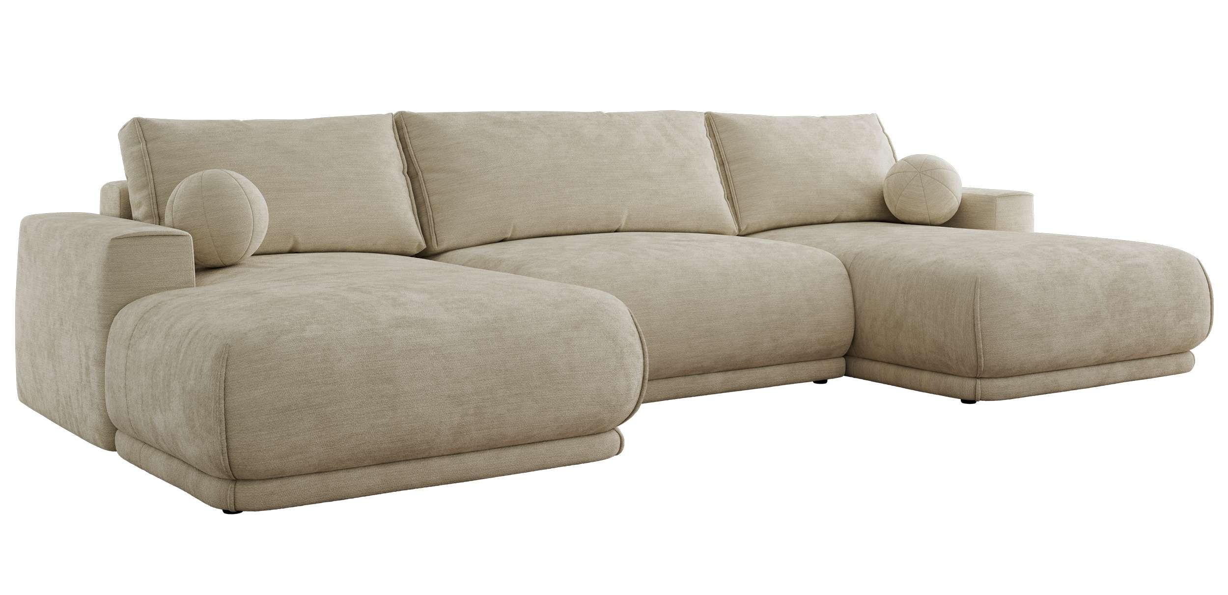WOHNLANDSCHAFT RINA U Beige Schenille glatt - Beige/Schwarz, Kunststoff/Textil (360/85/170cm) - MKS