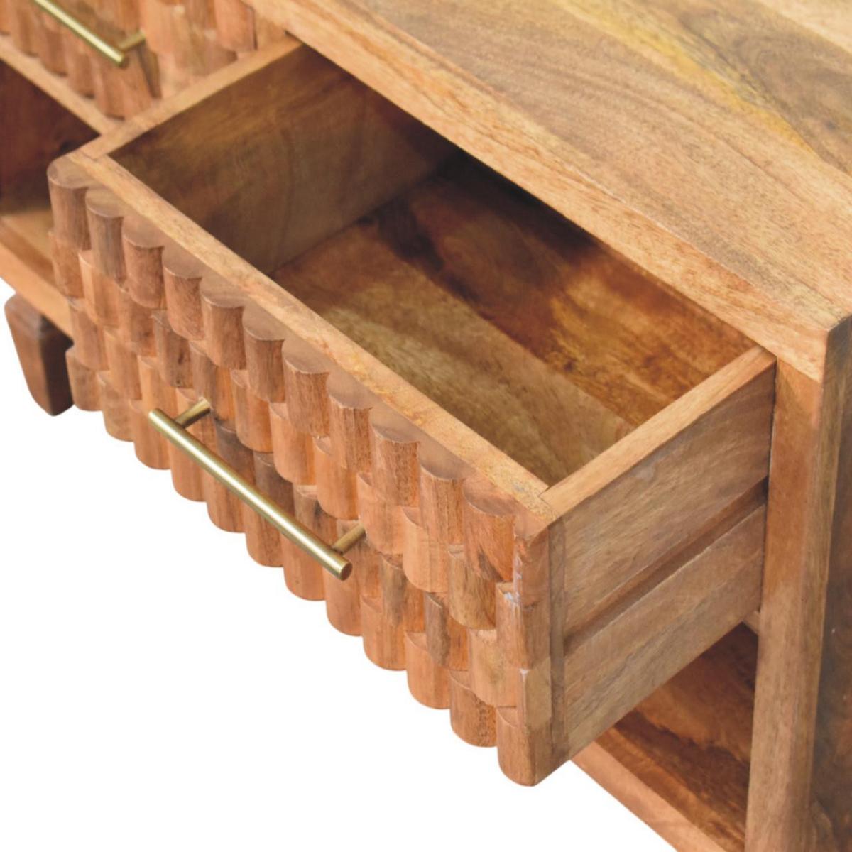 AUFBEWAHRUNGSMÖBEL Golden-Teak-Finish, 2 Schubladen, 1 offenes Regal, Hellbraun - Hellbraun/Braun, Holz (35/55/87cm) - Artisan Furniture