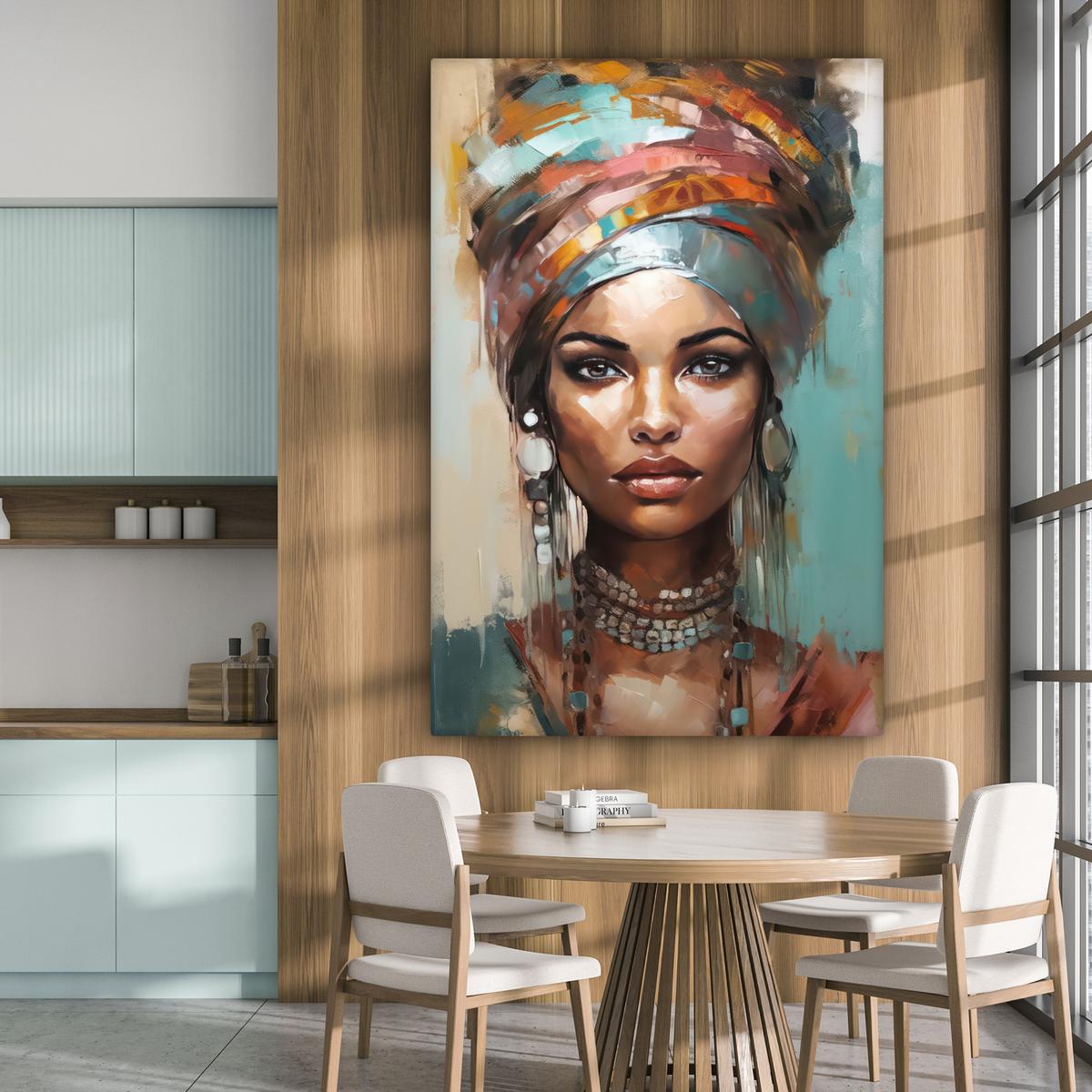 LEINWANDBILD Frau - Kunst - Schmuck - Porträt Deko Groß 90x140 cm - Blaugrau, Textil (90/140cm) - MuchoWow