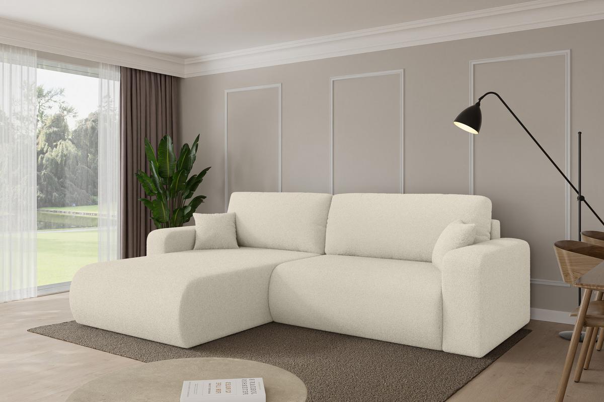 ECKSOFA mit Schlaffunktion Ottomane Links BERY-L 276x193x88 Beige Bouclé - Sandfarben/Beige, Holzwerkstoff/Kunststoff (276/193cm) - ALTDECOR
