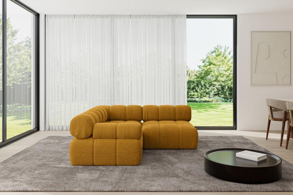 ECKSOFA modulares Sofa Mende-L1 - 190x190x70 cm Senfgelb Cord - Currygelb, Holzwerkstoff/Textil (190/190cm) - ALTDECOR