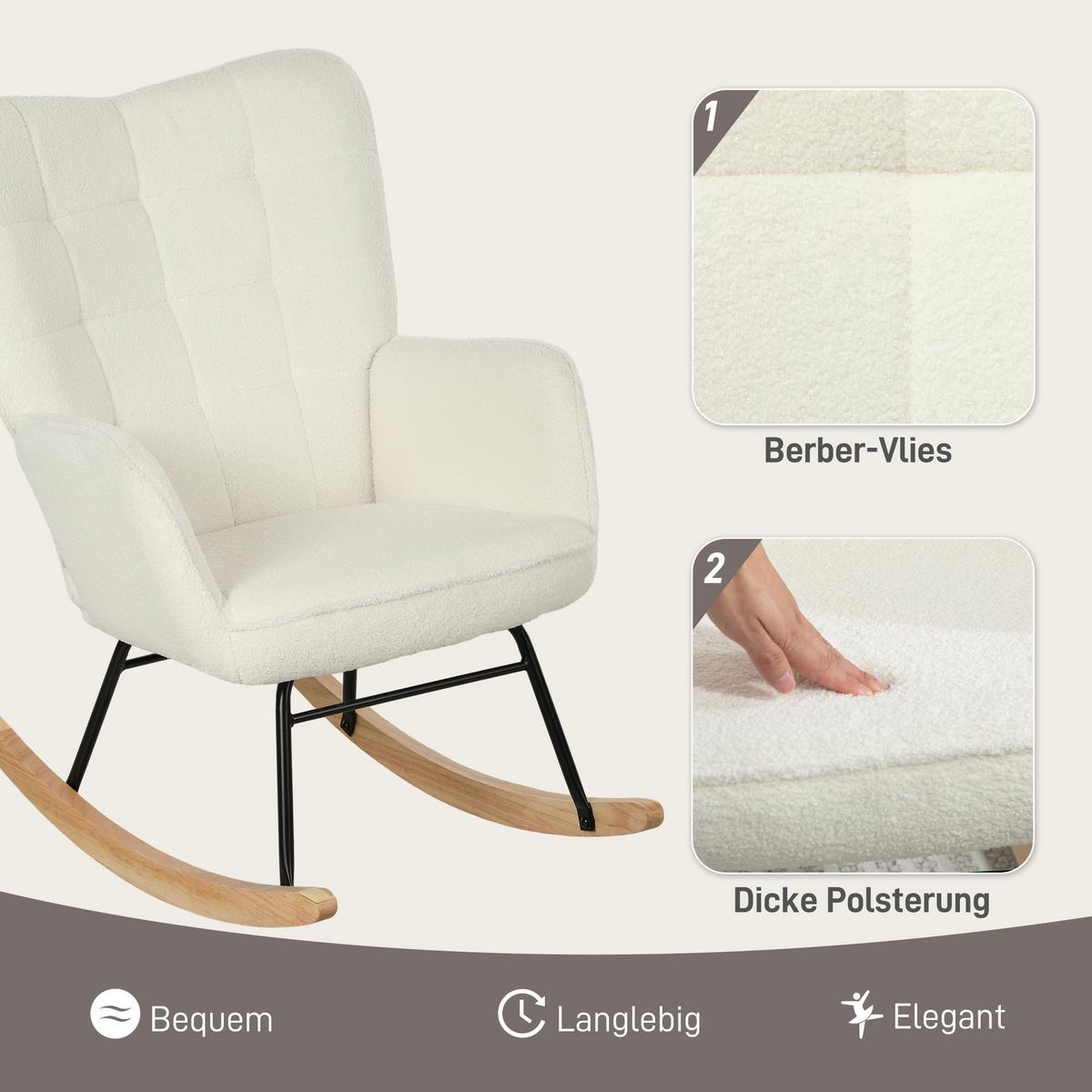 SCHAUKELSTUHL Sessel Relaxsessel bis 120 kg, Polyester, Weiß 98x71x101cm - Buchefarben/Weiß, Buchenholz/Textil (98/101/71cm) - HOMCOM