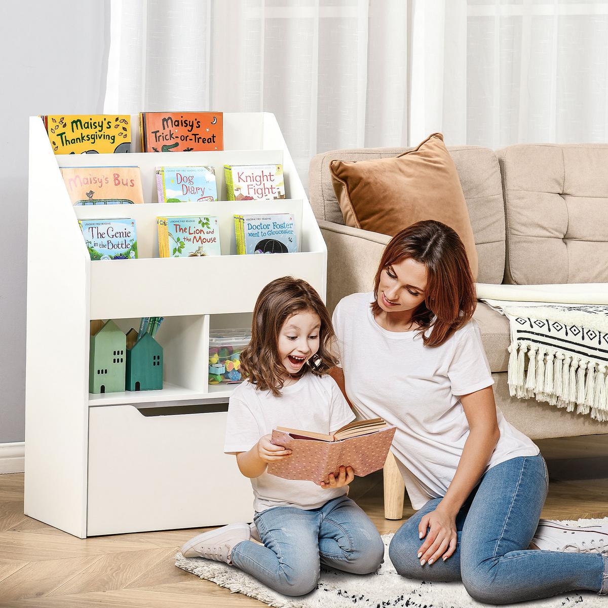 KINDERBÜCHERREGAL - Weiß, Holzwerkstoff (29.9/90/60cm) - HOMCOM