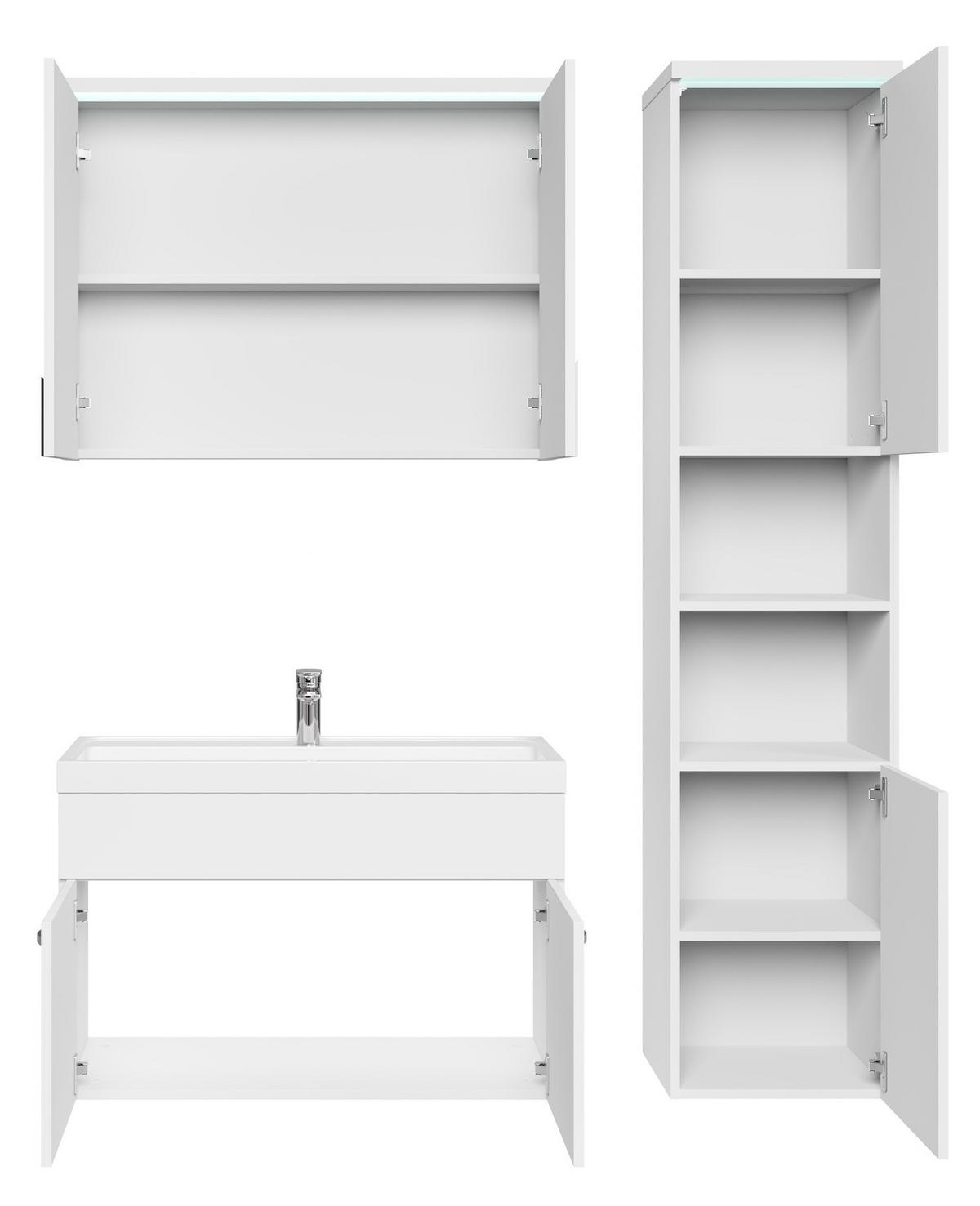 BADMÖBEL-SET Paso LED 4 Teile Weiß Hochglanz - 80 x 35 x 55 cm - Weiß, Holz (80/55/40cm) - Badplaats