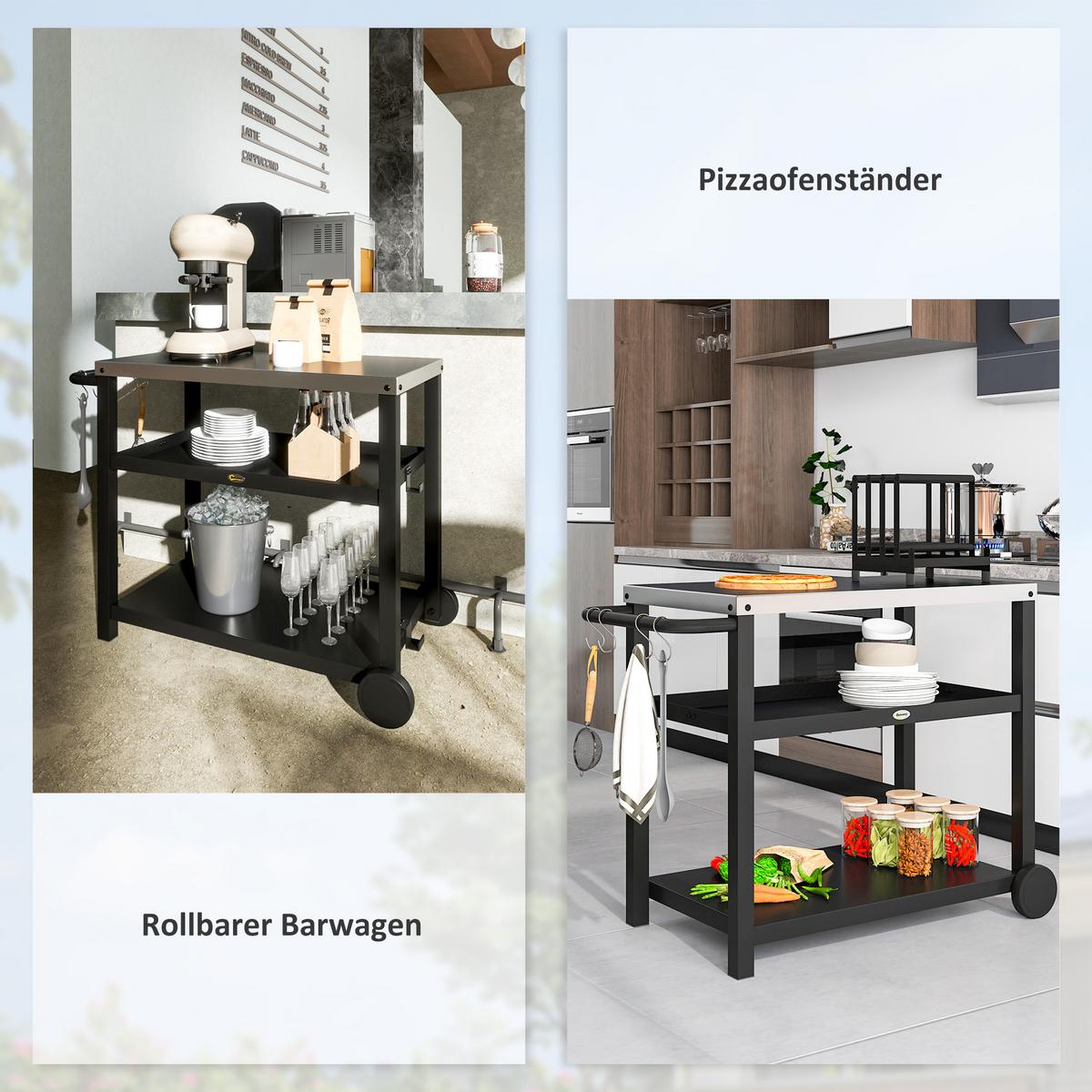 GRILLWAGEN 3-Etagen Kohlegrau - Dunkelgrau, Metall (50/81/102cm) - Outsunny