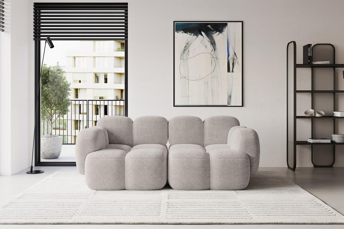 2-SITZER modulares Sofa Miko-S1 214x118x75 cm Hellgrau Velours - Hellgrau/Schwarz, Holzwerkstoff/Kunststoff (214/75/118cm) - ALTDECOR